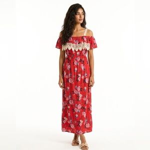 No Boundaries Red and White Floral Dress Size 7/8